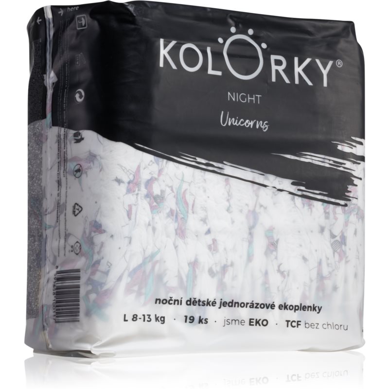 Kolorky Night Unicorn Disposable Organic Nappies For Complete Night Protection Size L 8-13 Kg 19 Pc