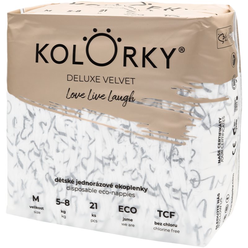 Kolorky Deluxe Velvet Love Live Laugh ekologiska engångsblöjor storlek M 5-8 Kg 21 st. unisex