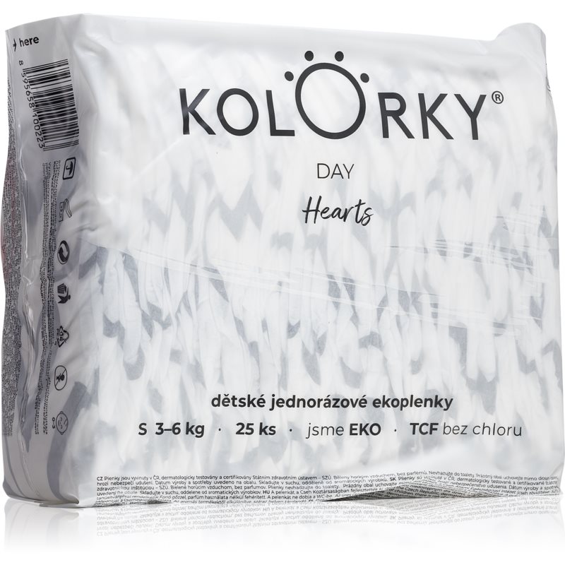 Kolorky Day Hearts Disposable Organic Nappies Size S 3-6 Kg 25 Pc