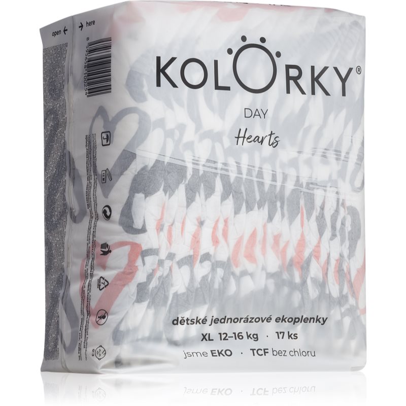Kolorky Day Hearts eldobható ÖKO pelenkák XL méret 12-16 Kg 17 db