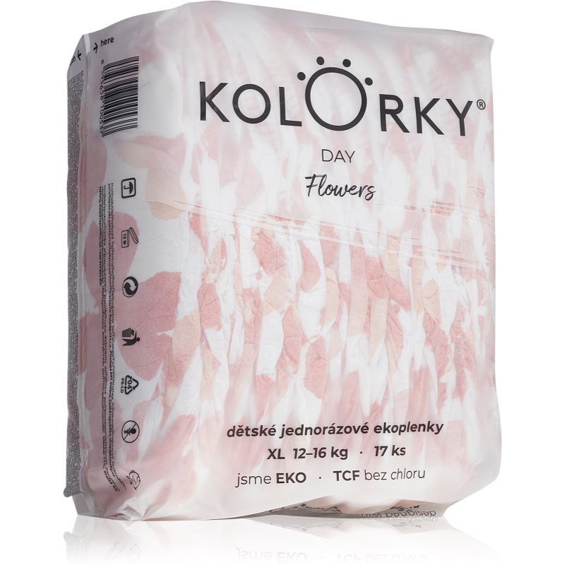 Kolorky Day Flowers eldobható ÖKO pelenkák XL méret 12-16 Kg 17 db