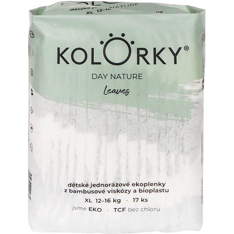 Kolorky Day Nature Bambus Leaves Disposable Organic Nappies Size XL 12-16 Kg 17 Pc