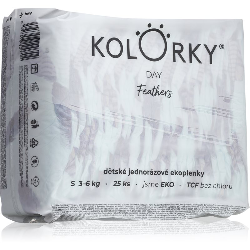 Kolorky Day Feathers eldobható ÖKO pelenkák S méret 3-6 Kg 25 db