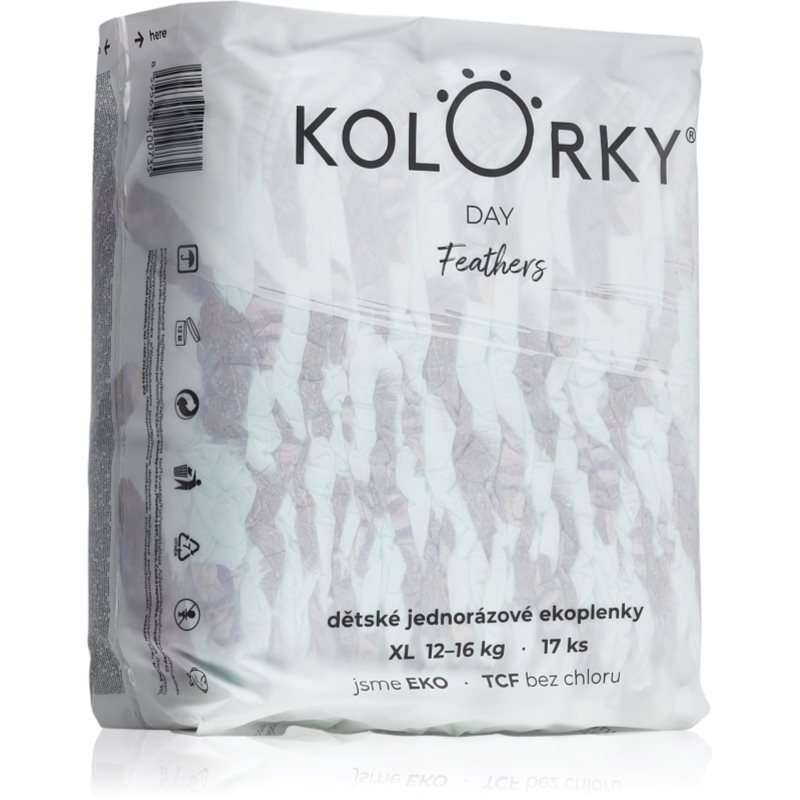 Kolorky Day Feathers одноразові ЕКО-підгузки розмір XL 12-16 Kg 17 кс