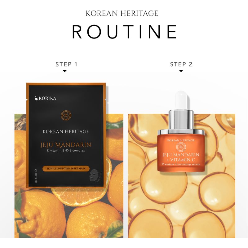 KORIKA Korean Heritage Jeju Mandaring & Vitamin B-C-E Complex Skin Illuminating Sheet Mask Masque Tissu éclat 25 G