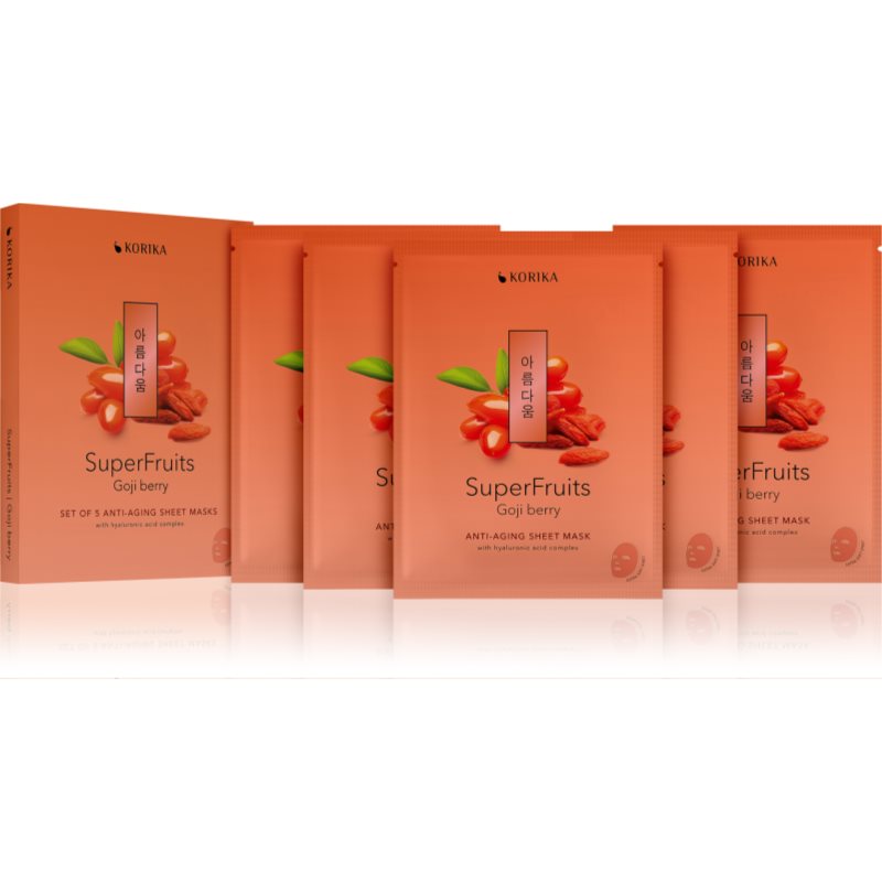 KORIKA SuperFruits Goji Berry - Set of 5 Anti-aging Face Sheet Masks face mask set at a reduced price with rejuvenating effect 5x25 g