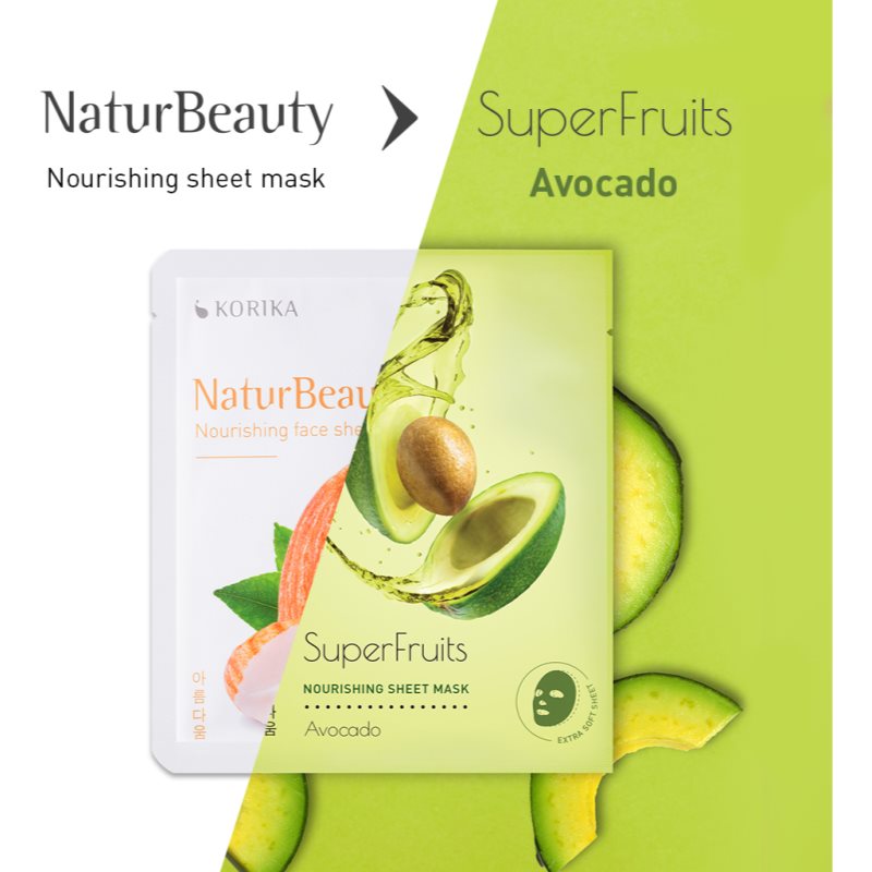 KORIKA SuperFruits Avocado - Nourishing Sheet Mask поживна косметична марлева маска Avocado 25 гр