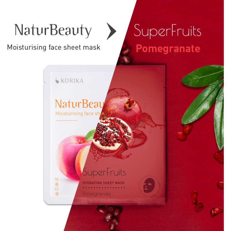 KORIKA SuperFruits Pomegranate - Hydrating Sheet Mask зволожувальнакосметична марлева маска Pomegranate 25 гр
