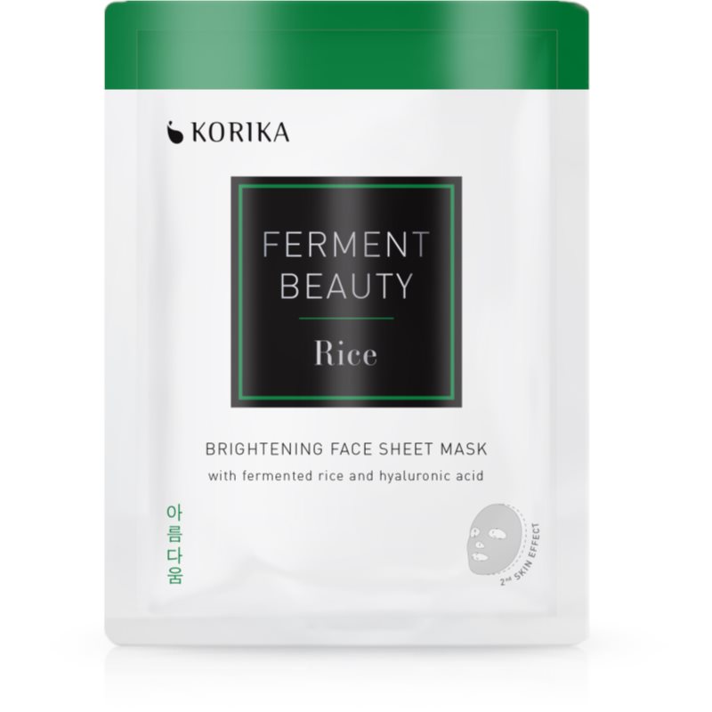 KORIKA FermentBeauty Brightening Face Sheet Mask with Fermented Rice and Hyaluronic Acid fényesítő hatású gézmaszk fermentált rizzsel és hialuronsavva