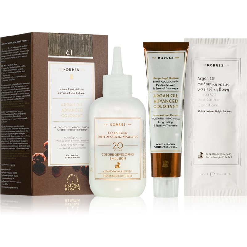 Korres Argan Oil Permanent-Haarfarbe mit Arganöl Farbton 6.1 Ash Dark Blonde 50 ml