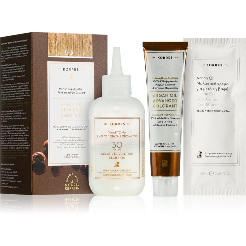 Korres Argan Oil Permanent-Haarfarbe mit Arganöl Farbton 8.3 Golden/Honey Light Blonde 50 ml