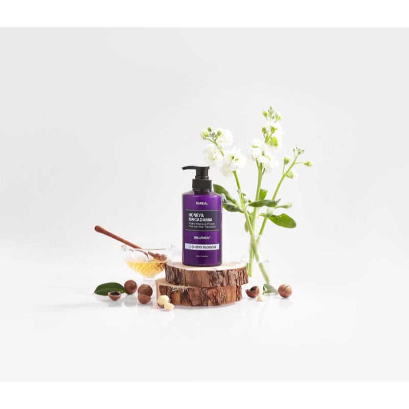KUNDAL Honey & Macadamia Cherry Blossom intensive, feuchtigkeitsspendende Pflege für beschädigtes Haar 500 ml