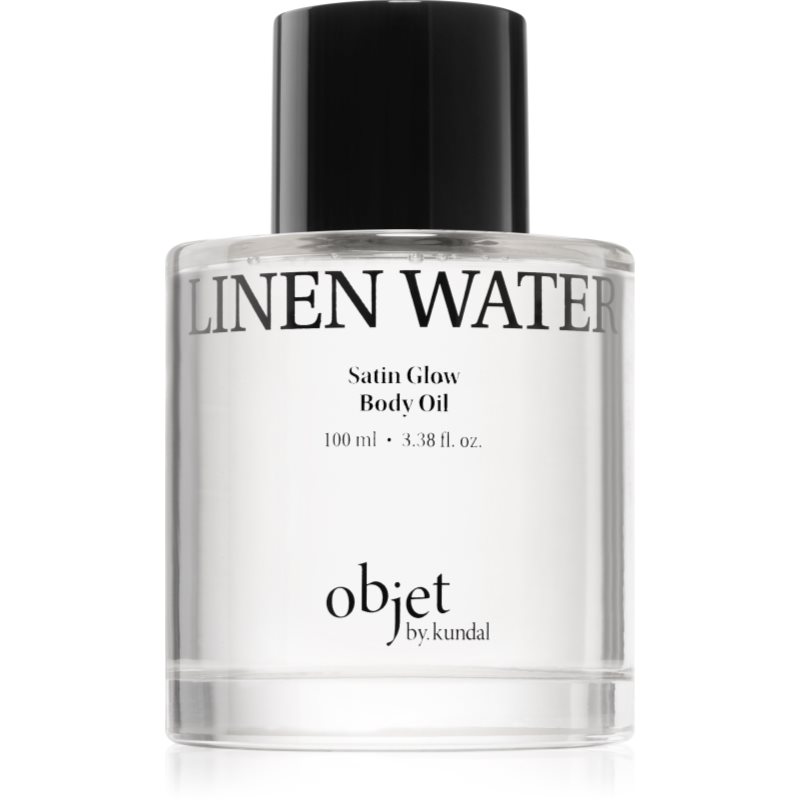 KUNDAL Objet Satin Glow Body Oil negovalno olje za telo za intenzivno vlažnost z vonjem Linen Water 100 ml