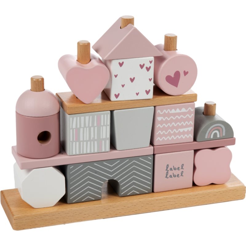Label Label Stacking Blocks House cubes wooden Pink 1 pc
