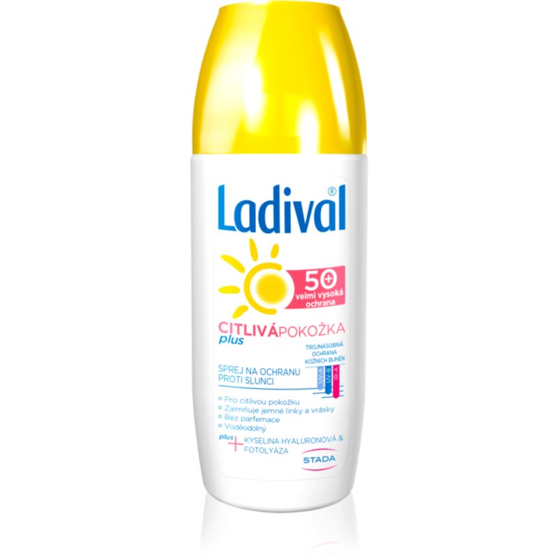 Ladival Sensitive Plus transparentes Schutzspray gegen das Altern der Haut für empfindliche Haut SPF 50+ 150 ml