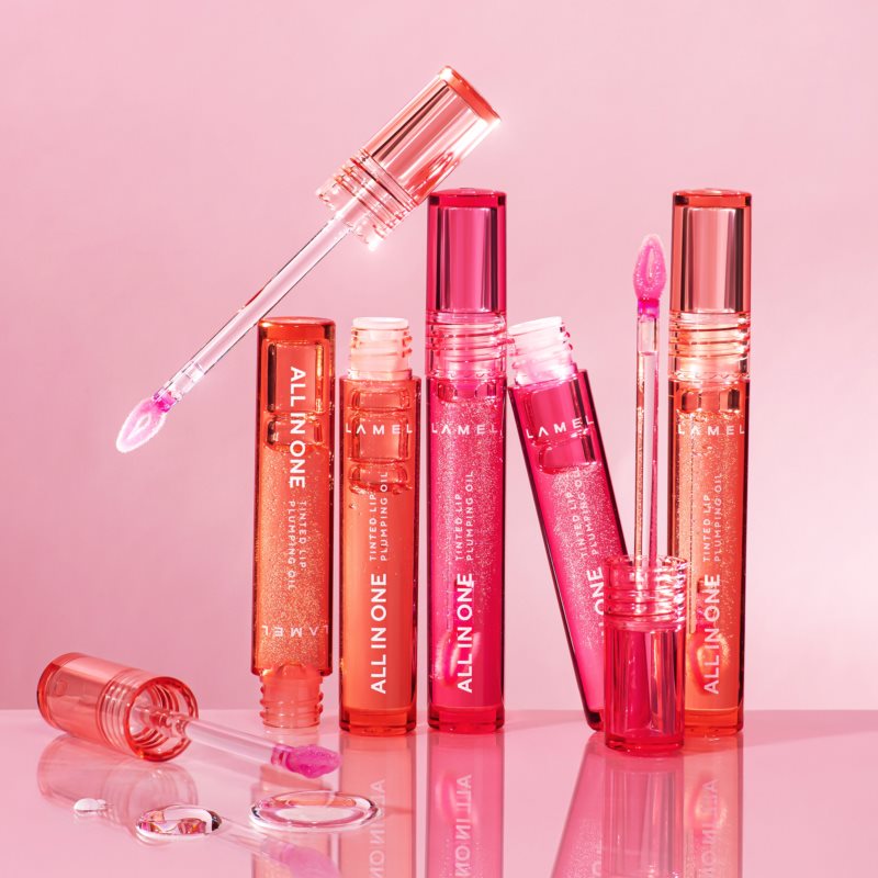 LAMEL All In One Lip Tinted Plumping Oil Tinted Lip Oil For Maximum Volume № 402 Pink Sparkle 3 Ml