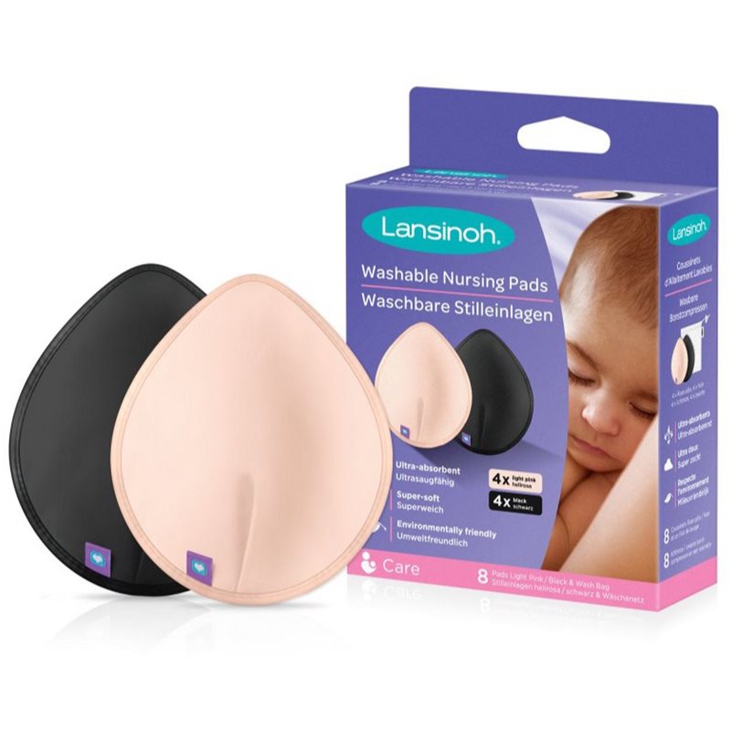 Lansinoh Breastfeeding Washable Nursing Pads textilné vložky do podprsenky Light Pink + Black 2x4 ks