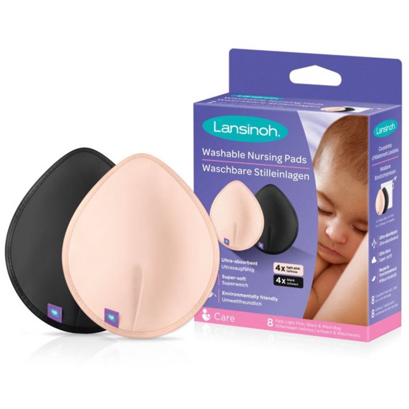 Lansinoh Breastfeeding Washable Nursing Pads Coussinets D’allaitement Lavables Light Pink + Black 2x4 Pcs