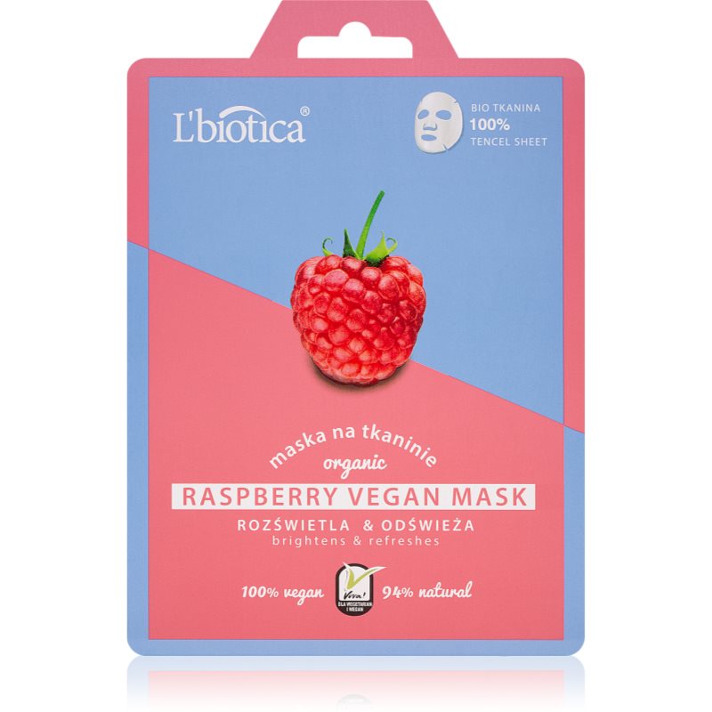 

L’biotica Vegan Organic Raspberry освітлювальна косметична марлева маска