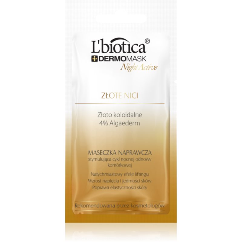 L’biotica DermoMask Night Active lifting in učvrstitvena maska z 24-karatnim zlatom 12 ml