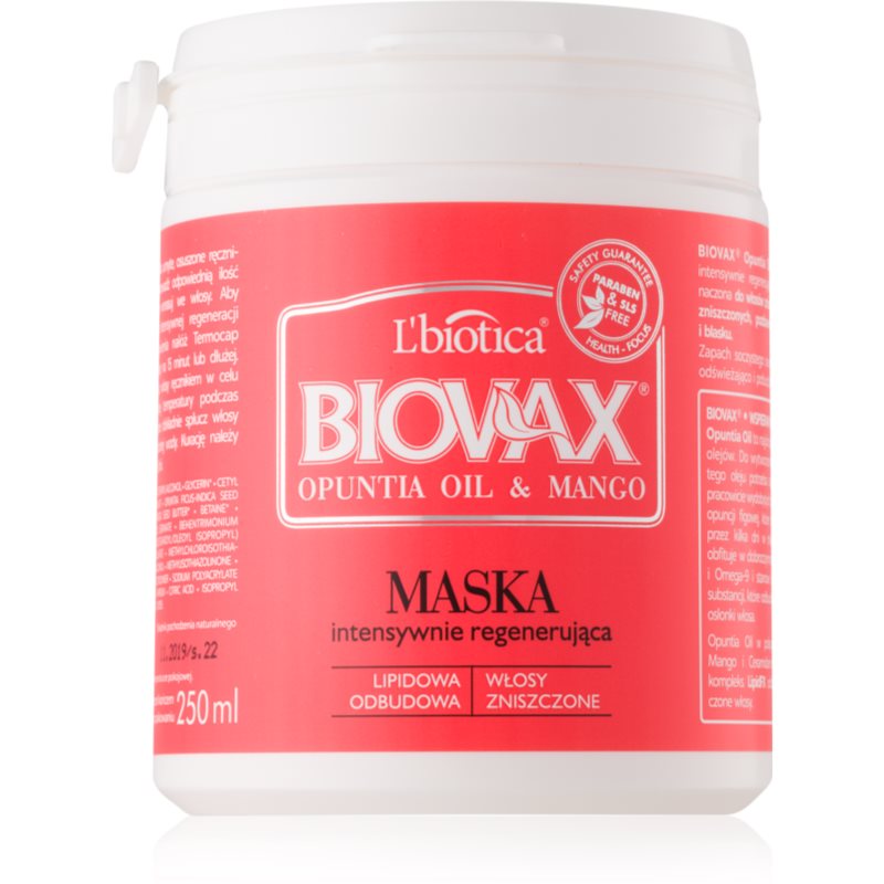L’biotica Biovax Opuntia Oil & Mango regeneruojamoji kaukė pažeistiems plaukams 250 ml
