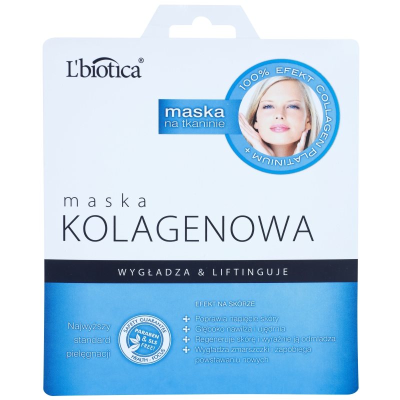 L’biotica Masks Collagen Platinium tekstilinė veido kaukė su kolagenu 23 ml
