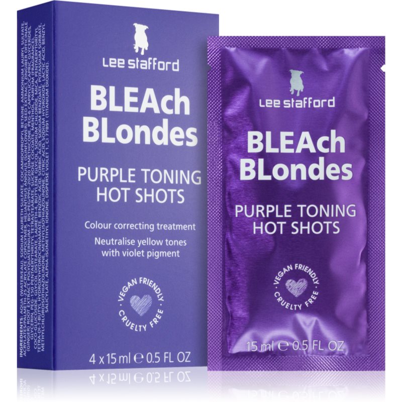 Lee Stafford Bleach Blondes Purple Toning Hot Shots Hair Care Neutralising Yellow Tones 4x15 Ml