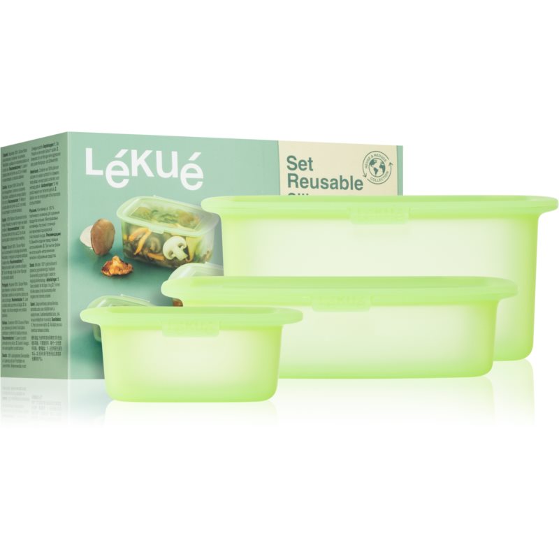 Lekue Set of 3 Reusable Silicone Boxes set for food storage
