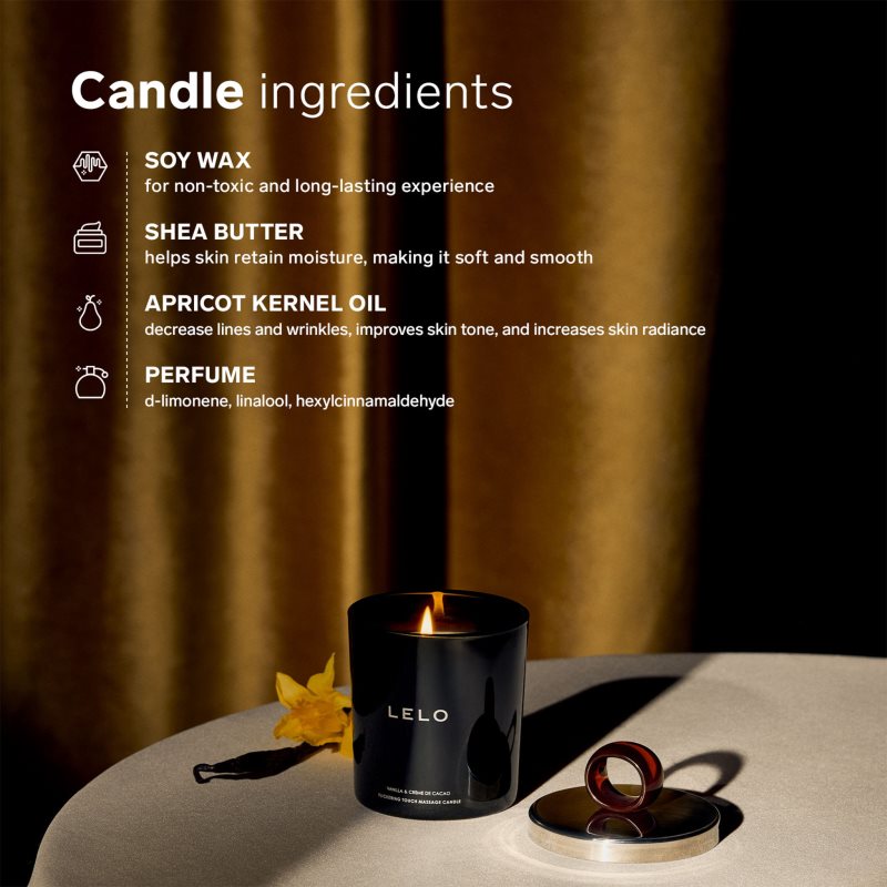 Lelo Flickering Touch Massage Candle masážní svíčka Vanilla & Creme de Cacao 150 g (obrázek 5)