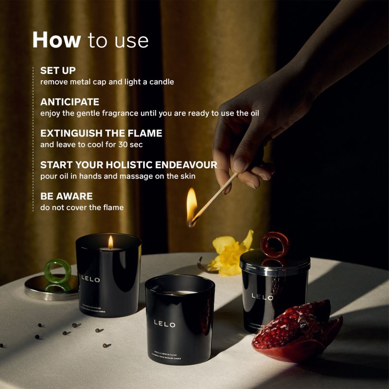 Lelo Flickering Touch Massage Candle masážní svíčka Vanilla & Creme de Cacao 150 g (obrázek 6)