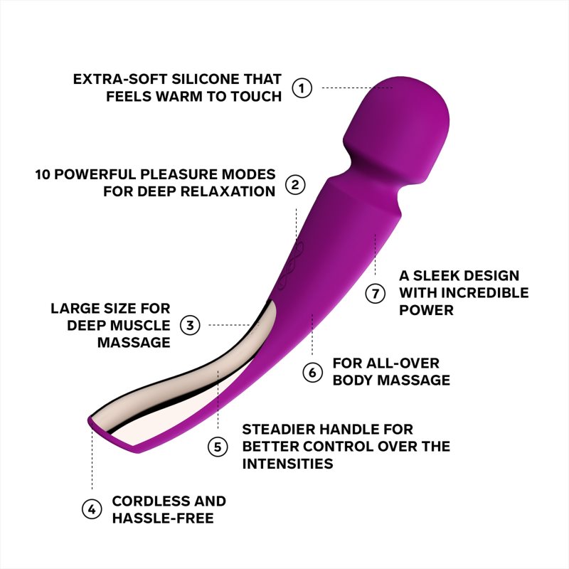Lelo Smart Wand Massager 2 Large masážní hlavice a vibrátor Deep Rose 30 cm (obrázek 4)