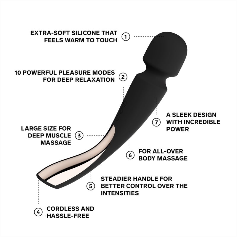 Lelo Smart Wand Massager 2 Large masážní hlavice a vibrátor Black 30 cm (obrázek 4)