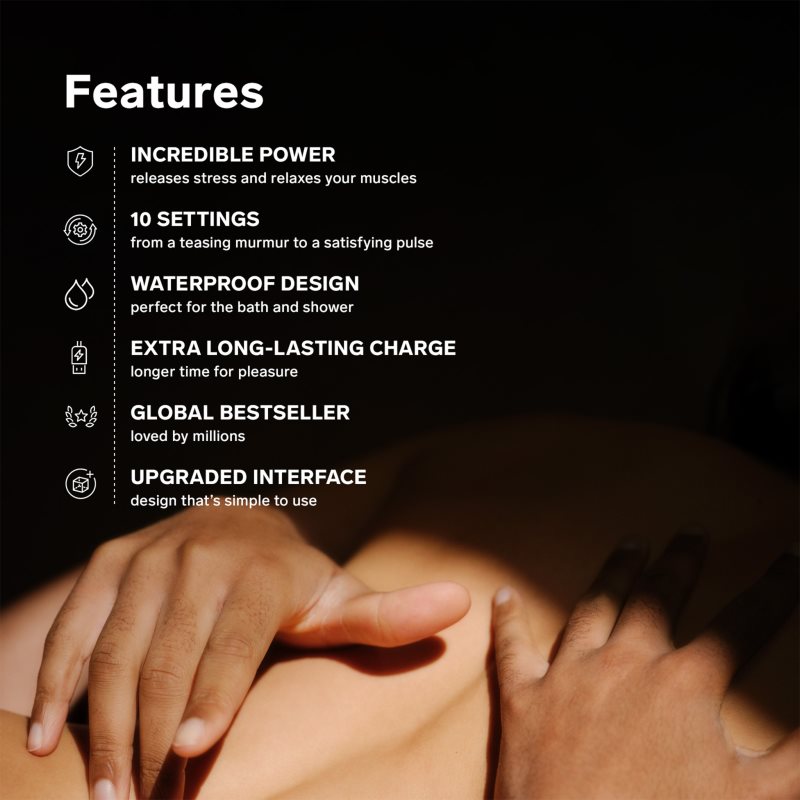 Lelo Smart Wand Massager 2 Large masážní hlavice a vibrátor Black 30 cm (obrázek 5)