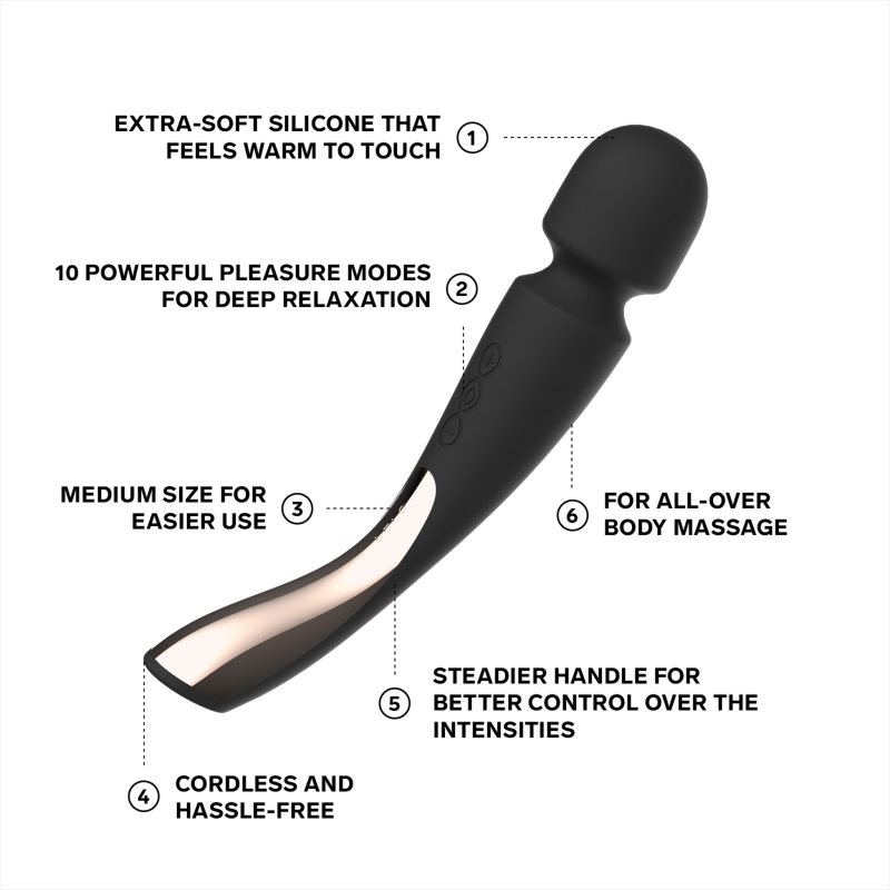Lelo Smart Wand 2 Medium masážní hlavice a vibrátor Black 22 cm (obrázek 3)