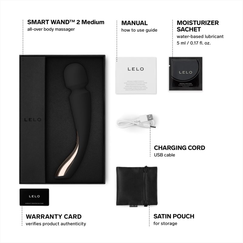 Lelo Smart Wand 2 Medium masážní hlavice a vibrátor Black 22 cm (obrázek 6)