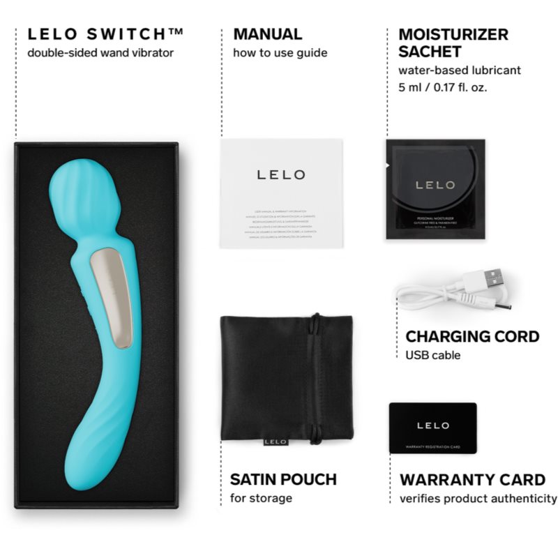 Lelo Switch 2v1 masážní hlavice a vibrátor Blue 21.3 cm (obrázek 4)