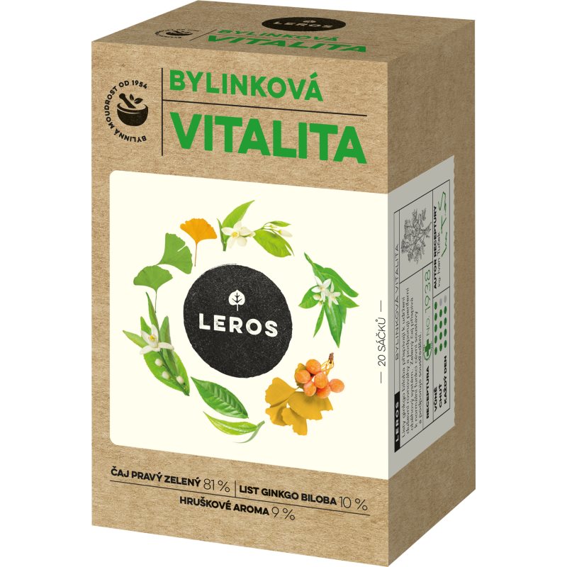 Leros Bylinková vitalita s ginkgom zelený čaj pre zdravé srdce a cievy 20 ks