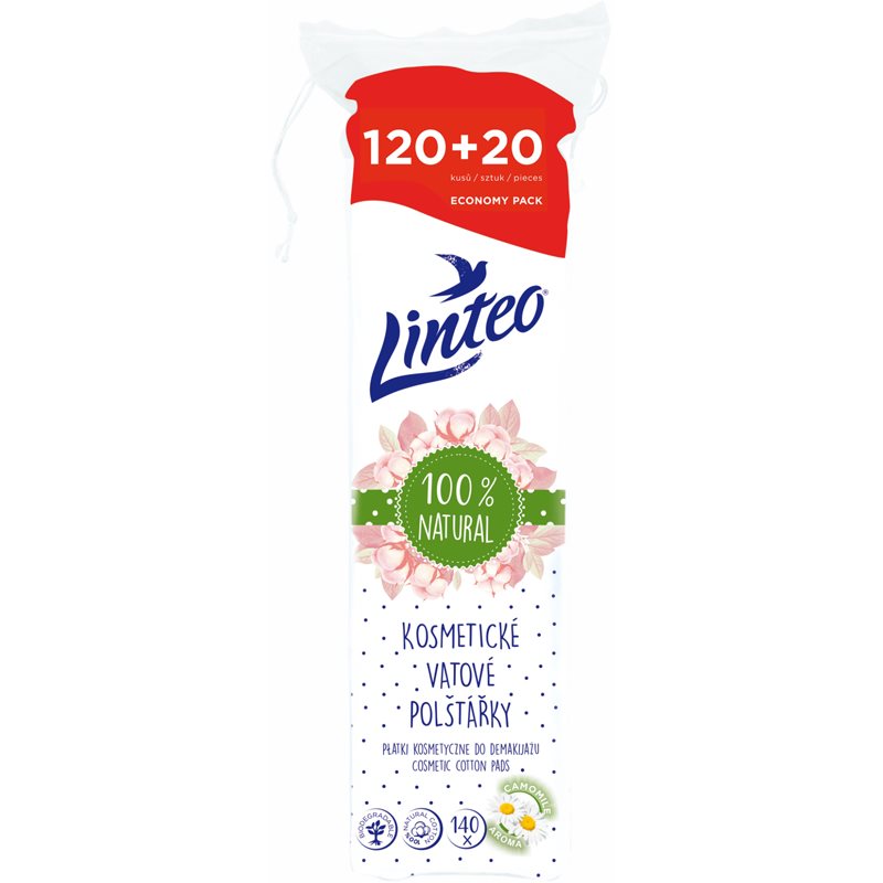 E-shop Linteo Natural Cotton Pads vatové tampónky 140 ks