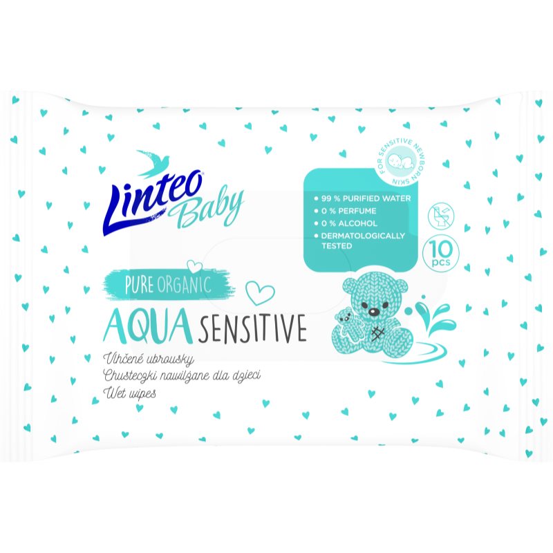 Linteo Baby Aqua Sensitive delikatne nawilżane chusteczki dla dzieci 10 szt.