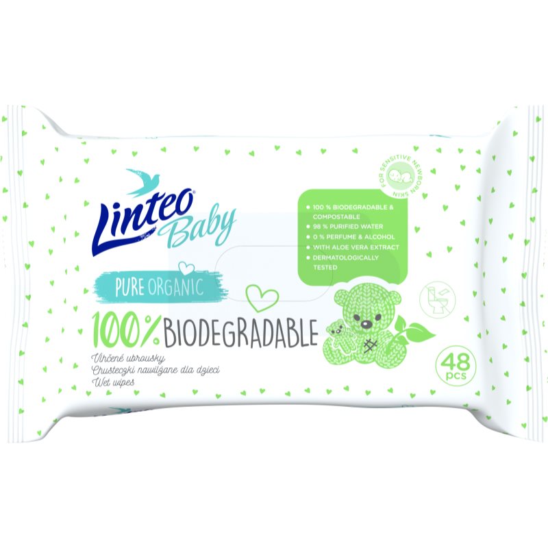 Linteo Baby 100% Biodegradable švelnios drėgnosios servetėlės kūdikiams 48 vnt.