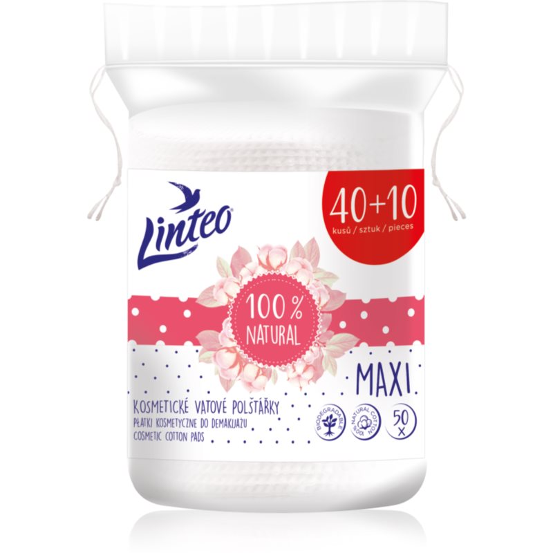 Linteo Natural Cotton Pads sminklemosó vattakorong Maxi 40 + 10ks 50 db