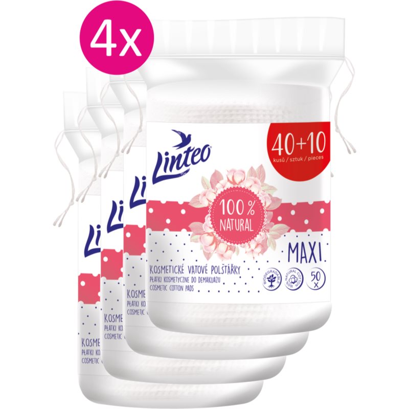 Linteo Natural Cotton Pads dischetti struccanti 40 + 10ks x 4