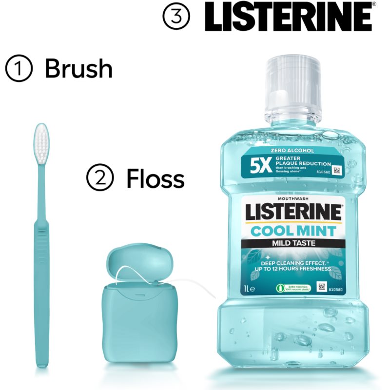 Listerine Cool Mint Mild Taste ústní voda bez alkoholu příchuť Cool Mint 1000 ml (obrázek 7)