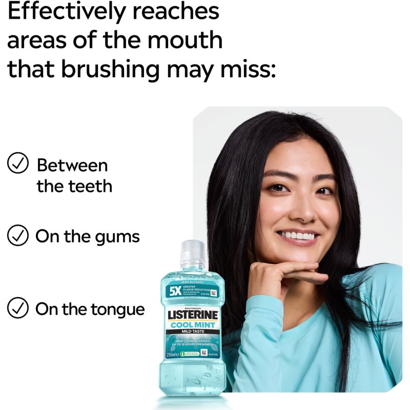 Listerine Cool Mint Mild Taste ústní voda bez alkoholu příchuť Cool Mint 250 ml (obrázek 6)