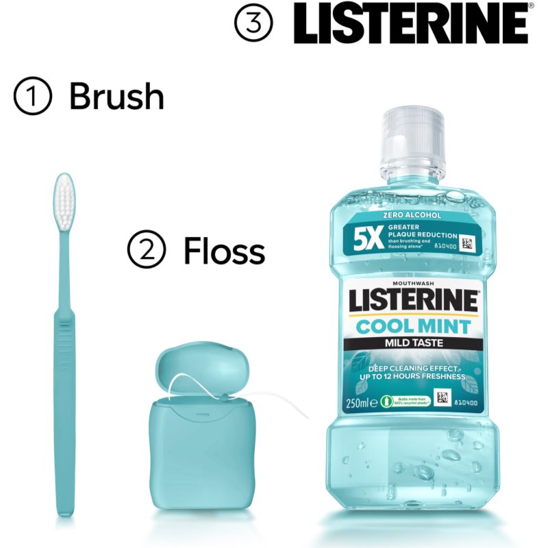 Listerine Cool Mint Mild Taste ústní voda bez alkoholu příchuť Cool Mint 250 ml (obrázek 7)