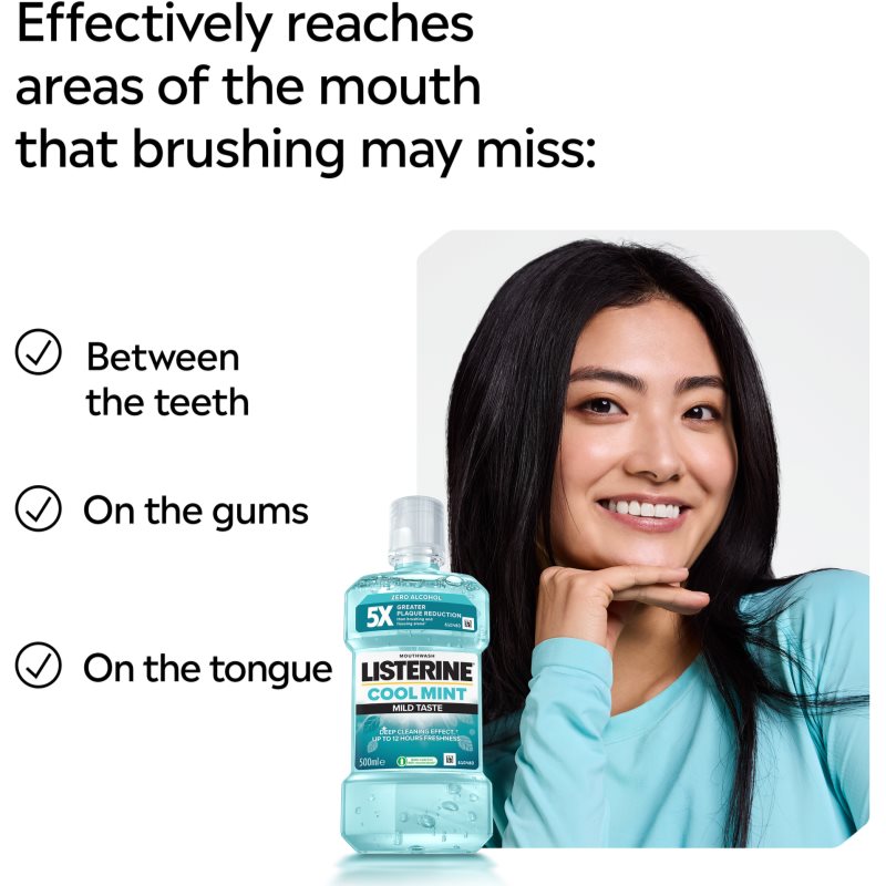 Listerine Cool Mint Mild Taste ústní voda bez alkoholu příchuť Cool Mint 500 ml (obrázek 6)