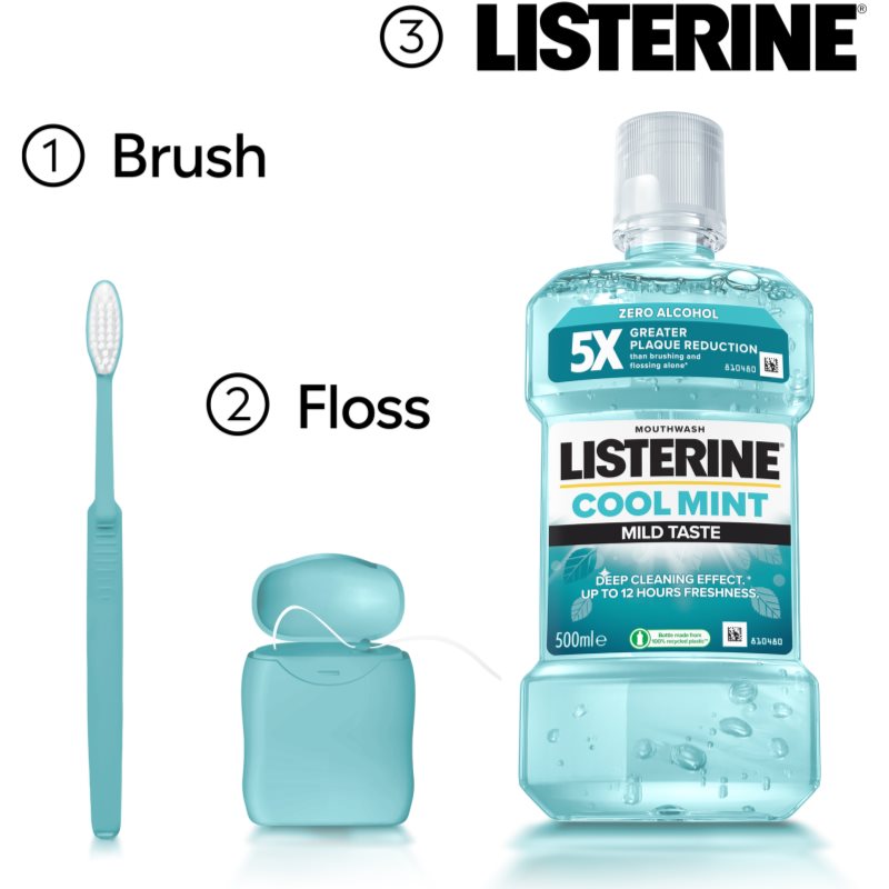 Listerine Cool Mint Mild Taste ústní voda bez alkoholu příchuť Cool Mint 500 ml (obrázek 7)
