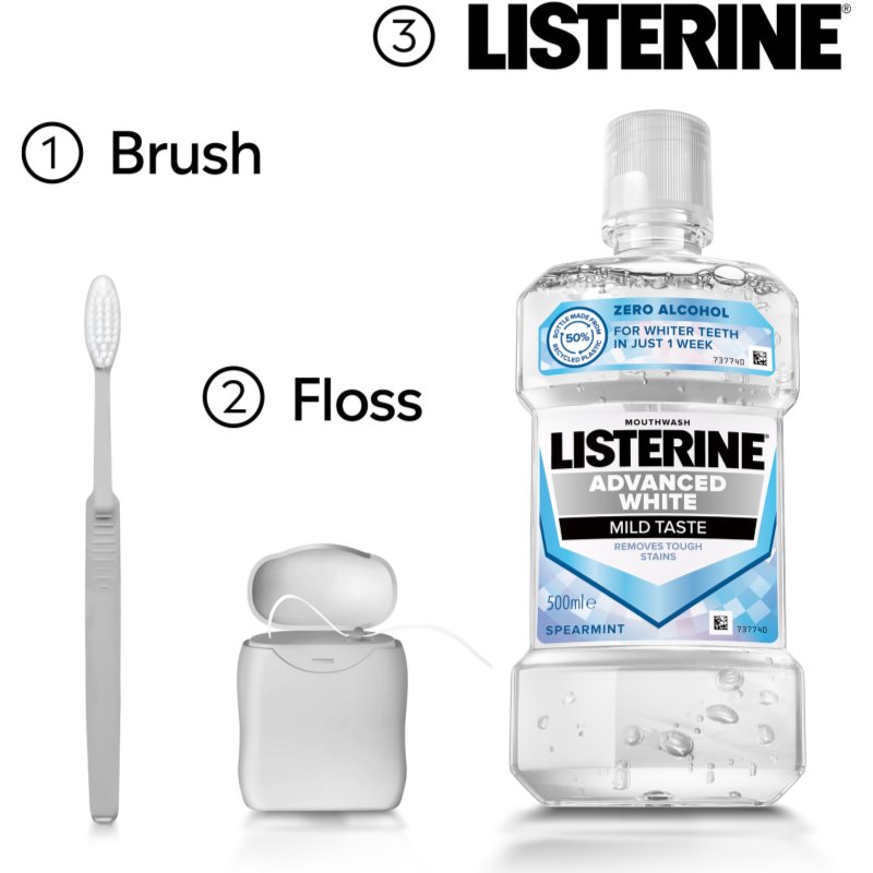 Listerine Advanced White Mild Taste ústní voda s bělicím účinkem 500 ml (obrázek 7)