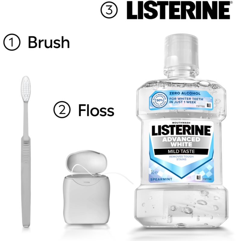 Listerine Advanced White Mild Taste ústní voda s bělicím účinkem 1000 ml (obrázek 7)