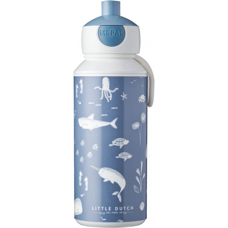 Little Dutch Drinking Bottle Pop-up Ocean Blue dětská láhev s brčkem 400 ml
